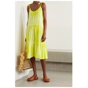 Honorine Daisy Tiered Tie-Dyed Crinkled Cotton-Gauze Dress / XS / Yellow Flowy